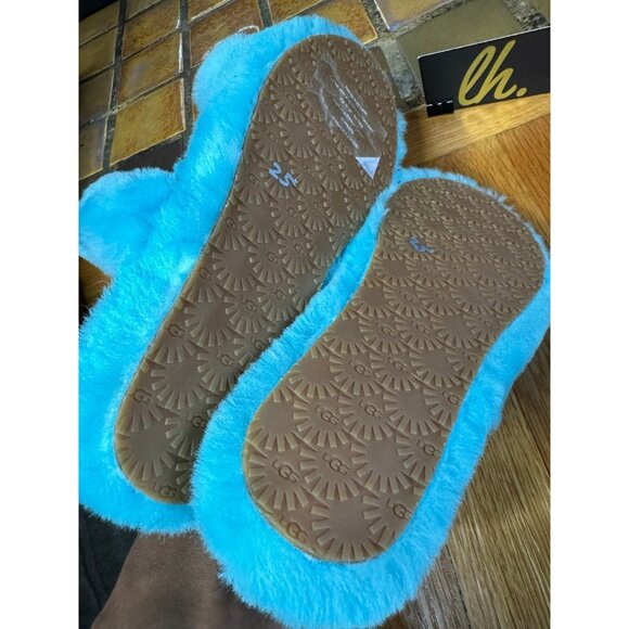 Youth 4 Ugg Australia Oh Yeah Light Blue Fluffy Soft Slippers 1115752K - Picture 7 of 8